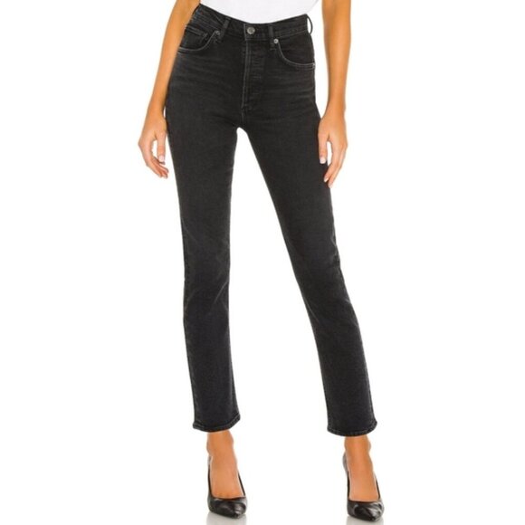 AGOLDE Riley Crop Jeans Panoramic Black Straight Leg 24 Aritzia - Picture 1 of 10